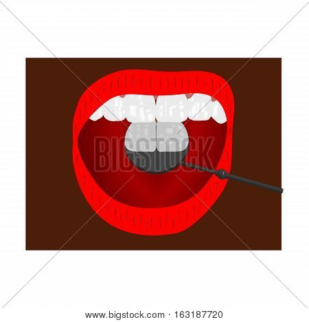 Illustration of use in dentistry dental mirror to see the back side of teeth.