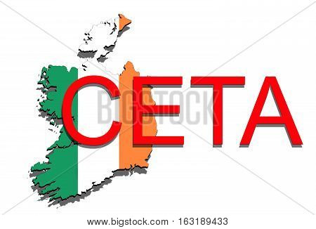 Ceta - Comprehensive Economic And Trade Agreement On White Background, Ireland Map