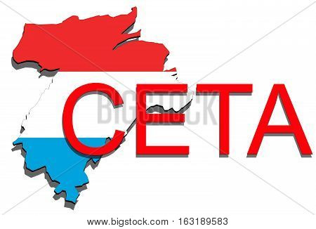 Ceta - Comprehensive Economic And Trade Agreement, Luxembourg Map On White Background