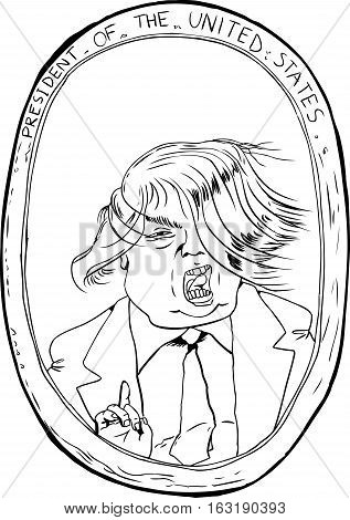Dec. 27 2016. Outlined caricature portrait of Donald Trump with stray hair extensions