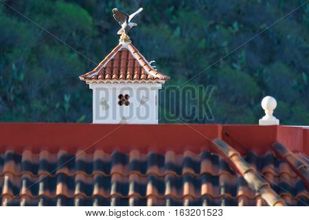Decorative roof chimney and house roof on Tenerife Spain close up