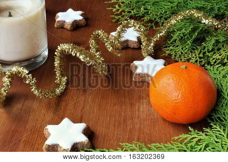 christmas decorations staying on the wood table
