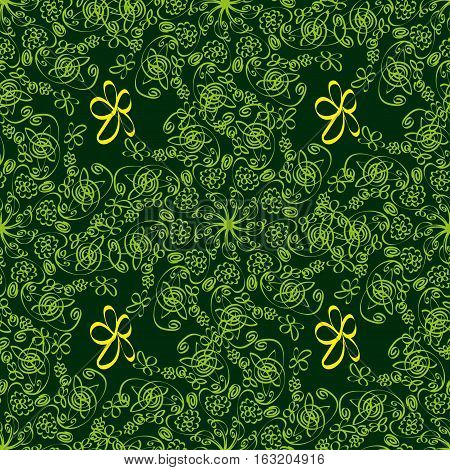 Spring pattern vector seamless. Fresh green pattern with spring flowers .