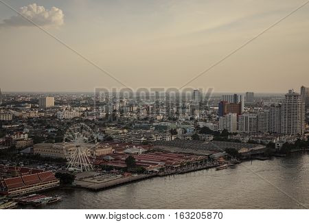 Bangkok river side city , before sunset