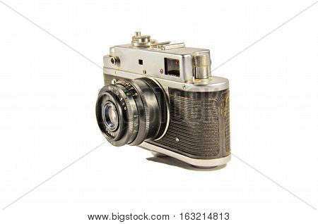Old soviet rangefinder camera isolated on a white background