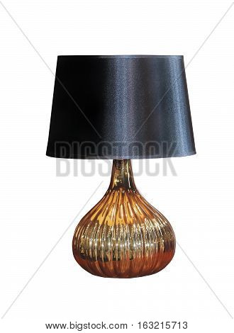 Gold lamp with black shade isolated with clipping path included