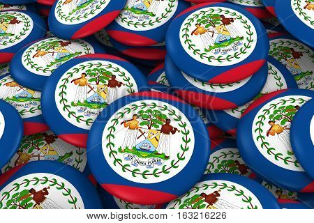 Belize Badges Background - Pile Of Belizean Flag Buttons 3D Illustration