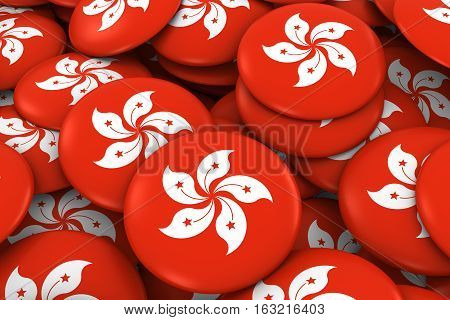 Hong Kong Badges Background - Pile Of Hong Kongese Flag Buttons 3D Illustration