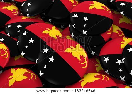 Papua New Guinea Badges Background - Pile Of Papuan Flag Buttons 3D Illustration