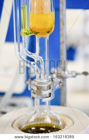 Soxhlet Extractor.Percolator-boiler and reflux.distillation flask on heating element.Organic chemistry class.Pharmacy Extraction