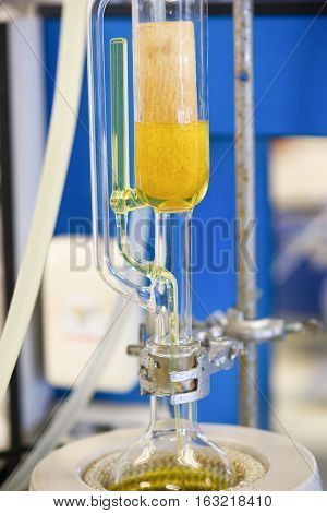 Soxhlet Extractor.Percolator-boiler and reflux.distillation flask on heating element.Organic chemistry class.Pharmacy Extraction