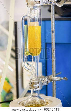 Soxhlet Extractor.Percolator-boiler and reflux.distillation flask on heating element.Organic chemistry class.Pharmacy Extraction