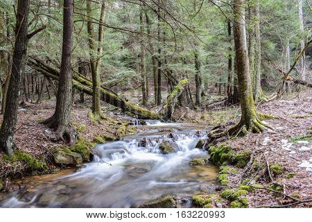 Small Mountain Stream Flowing Through A Steep Valley