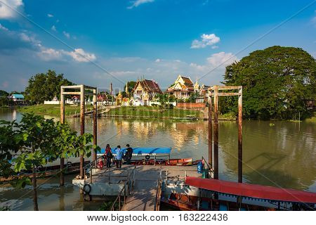 Ayutthaya Pier And Wat Mondop Temple
