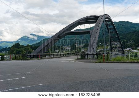 Bridge across famous Kiso river in Atera valley Japan