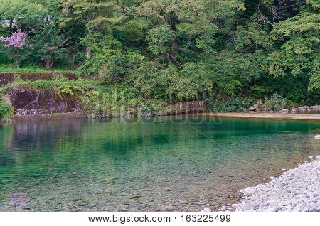 Clear Waters Of Kiso River. Kiso Valley, Nagano Prefecture, Japan