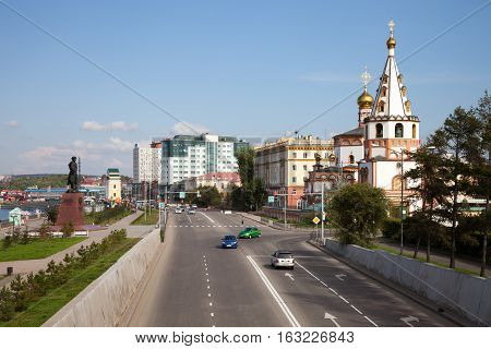 IRKUTSK RUSSIA - 17 SEPTEMBER 2016: View of the Lower Embankment in Irkutsk.