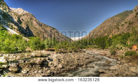View to Bamboret river and Kalash valley Chitral Hindukush Pakistan