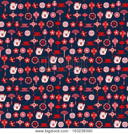Vector Chinese decorative background and pattern of asian symbols-illustrator. Chinese New Year Greeting Card Template.