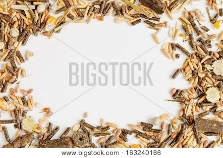 dry food for rodents on white background top view.