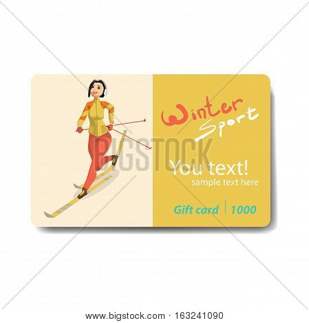 Winter sports cross country skiing. Sale discount gift card. Branding design for a sporting goods store
