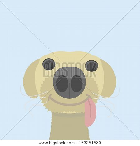 Funny and happy dog with a tongue on a blue background