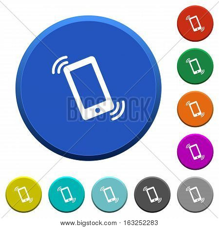 Ringing phone round color beveled buttons with smooth surfaces and flat white icons