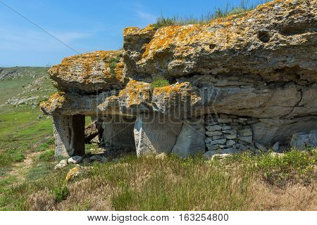 Ancient mines in the mountain Opuk. Opuksky Reserve is located on the southern coast of Kerch Peninsula.