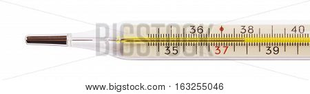 Medical mercury thermometer on a white background isolated macro