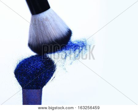 Soft Cosmetics Brushes With Blue Glister