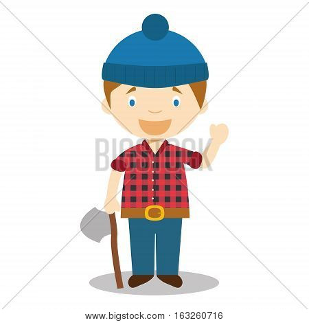 Cute cartoon vector illustration of a lumberjack