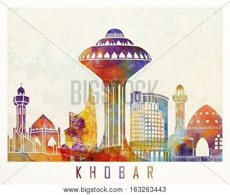 Khobar landmarks in artistic abstract watercolor poster