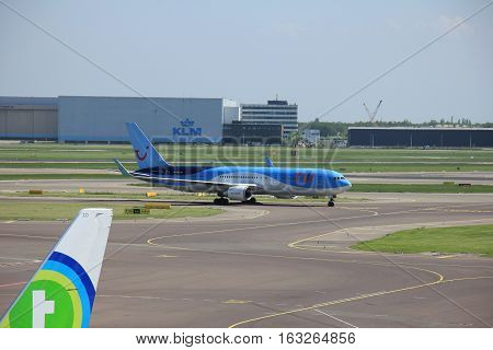 Amsterdam The Netherlands - May 13th 2016:PH-OYI TUI Airlines Netherlands Boeing 767 arriving at Schiphol Airport from Heraklion Greece