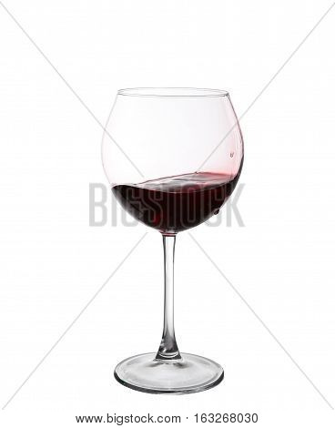 Red Wine Swirling In A Goblet Wine Glass, Isolated On A White Background