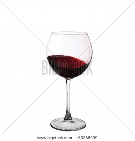 Red Wine Swirling In A Goblet Wine Glass, Isolated On A White Background