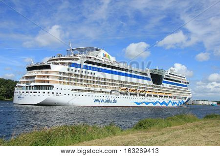 Velsen the Netherlands -June 22nd 2014: Aida Stella on North Sea Canal on it's way to the Amsterdam Cruise Terminal
