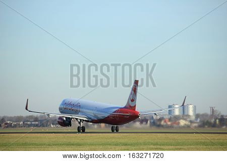 Amsterdam the Netherlands - November 25th 2016: D-ABCP Air Berlin Airbus A321 taking off from Polderbaan Runway at Amsterdam Airport Schiphol