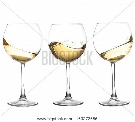 Set of glasses with WHITE wine on white