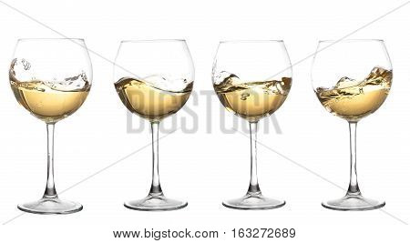 Set of glasses with WHITE wine on white