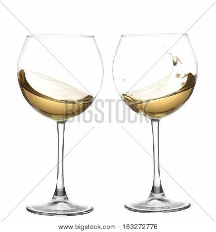 Set of glasses with WHITE wine on white