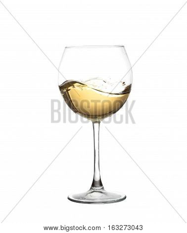 White Wine Swirling In A Goblet Wine Glass, Isolated On A White Background