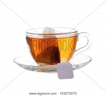 Glass Of Tea With Bag End. Isolated On White Background, With Clipping Path