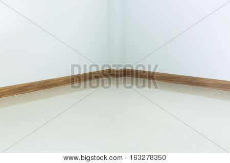 Empty Room Interior, White Tile Floor And White Mortar Wall Background
