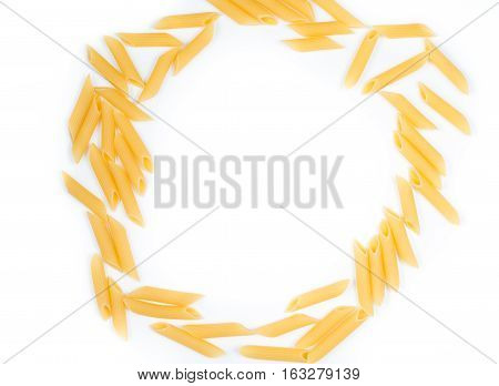 Uncooked Italian pasta isolated on white background