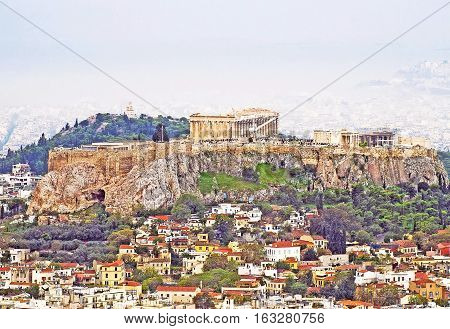 View of Athens with the Acropolis from the Licabetto, Athens, Greece