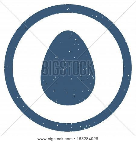 Egg rubber seal stamp watermark. Icon vector symbol with grunge design and corrosion texture. Scratched blue ink sign on a white background.