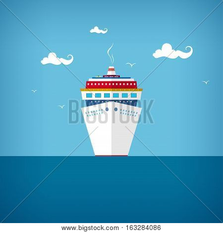 Cruise ship, a front view of the passenger ship, liner at sea or in the ocean