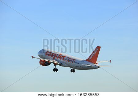 Amsterdam the Netherlands - November 25th 2016: G-EZWB Easy Jet Airbus A320-214 taking off from Polderbaan Runway at Amsterdam Airport Schiphol