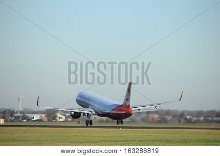 Amsterdam the Netherlands - November 25th 2016: D-ABCP Air Berlin Airbus A321 taking off from Polderbaan Runway at Amsterdam Airport Schiphol