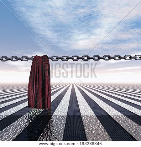 Closed frontier with chain and cloth 3D Illustration